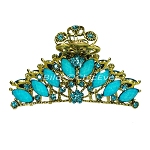 Haargreifer L Vintage Haarkneifer Haarklammer Metall & Strass türkis blau gold 5119b